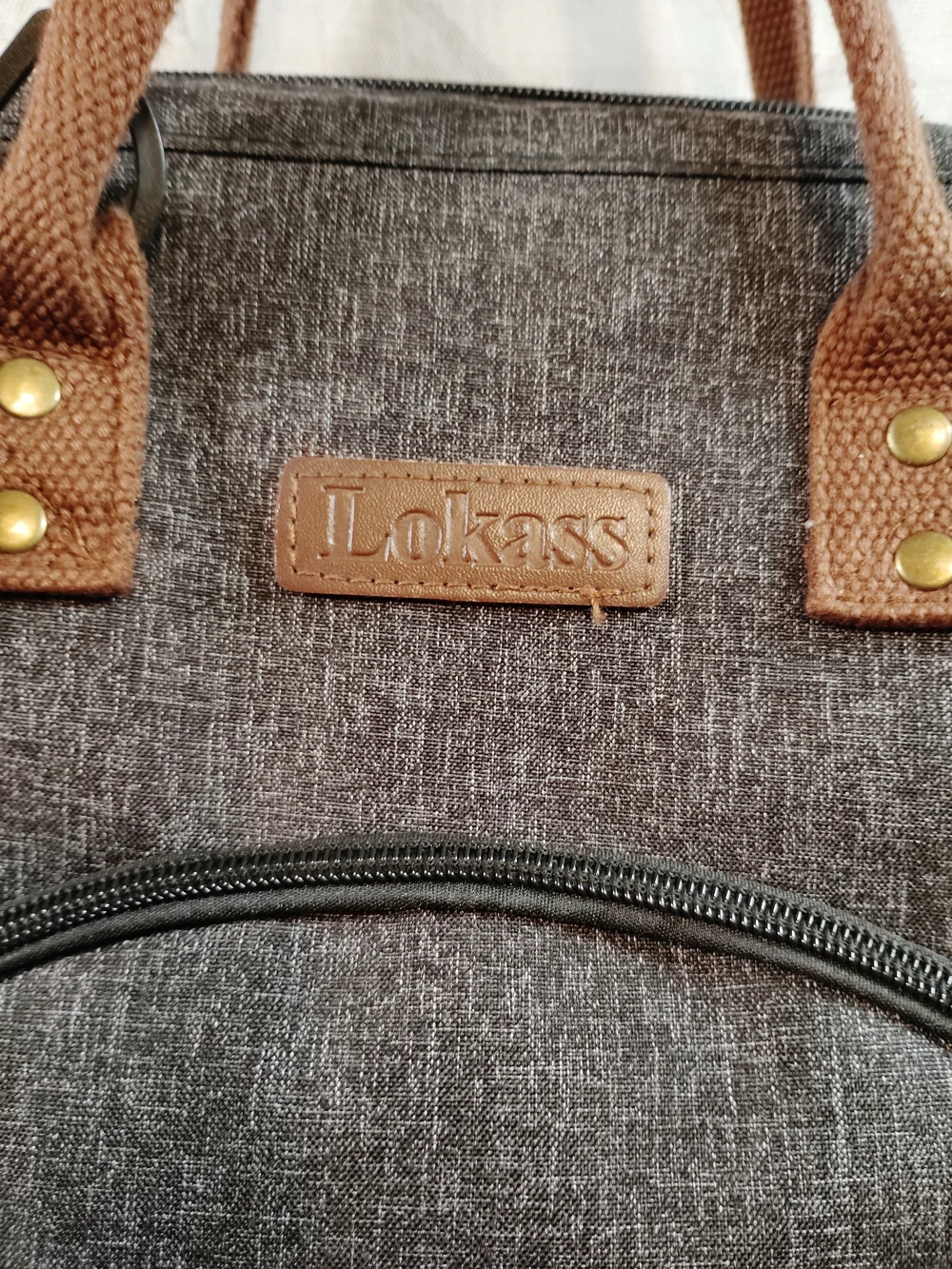 Lokass Canvas Insulated Lunch/ Food Tote Bag in Charcoal with Brown Accents